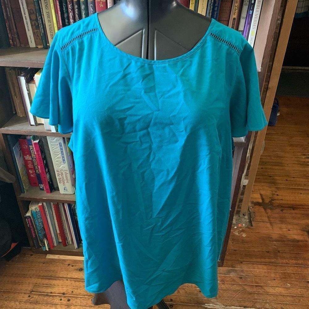 Lane Bryant teal flowy size 24 vacationcore normcore blouse